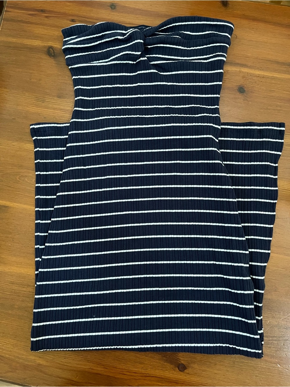 Anthropologie Striped Navy and White Strapless Ribbed Dress